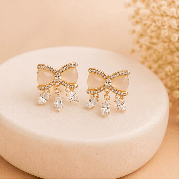 Crystal bow stud earrings with enamel finish and crystal drops – party wear and gifting earrings for Indian women – Diwali and festive occasions