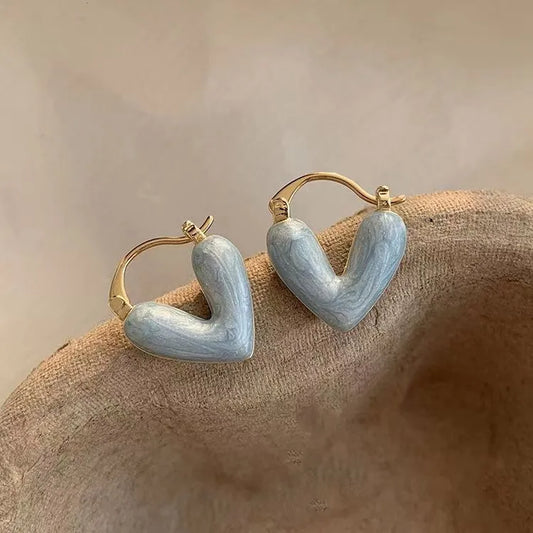 Enamel heart hoop earrings blue white gold plated anti-tarnish for women JeevaFashions