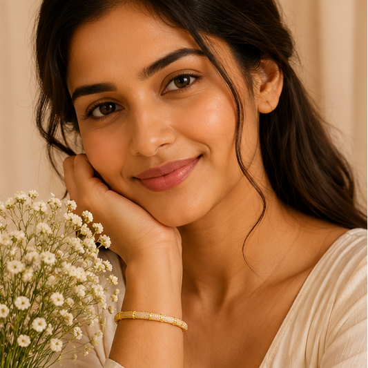 Angular geometric gold cuff bangle by JeevaFashions – structured kada bracelet for Indian women