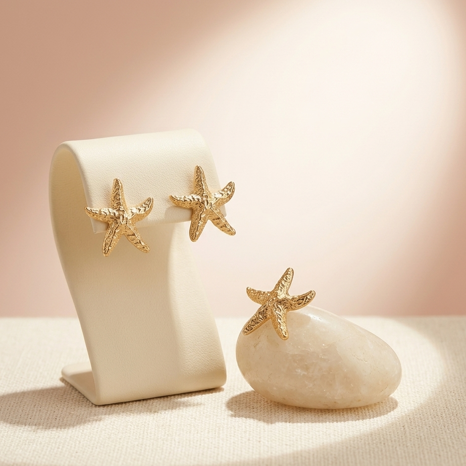Gold plated starfish stud earrings sea travel and gifting jewellery for women JeevaFashions