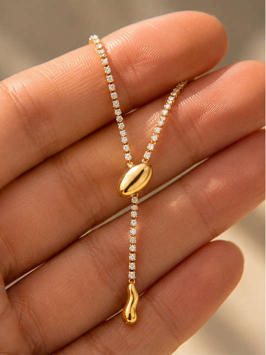Anti-tarnish gold plated tennis necklace on stainless steel base for Indian women – JeevaFashions