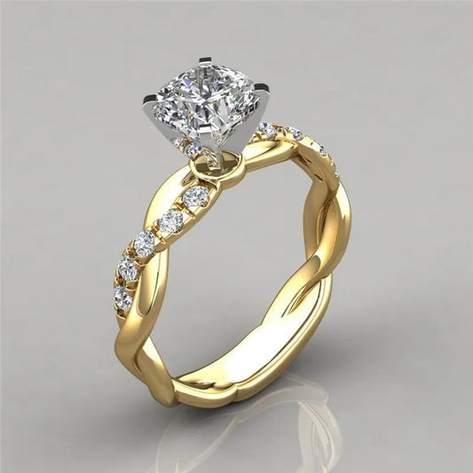 gold silver crystal ring cushion cut CZ side stones women JeevaFashions