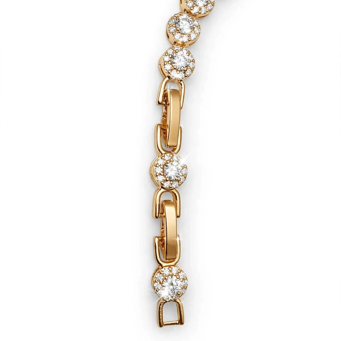 white CZ halo tennis bracelet full view gold-plated steel for women JeevaFashions