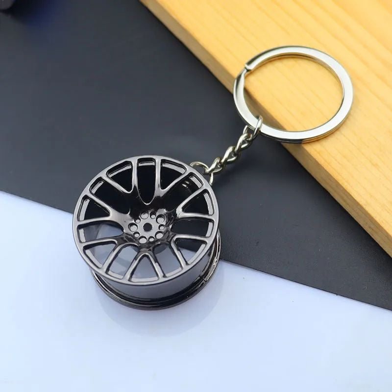 High-gloss black chrome alloy wheel rim keychain JeevaFashions