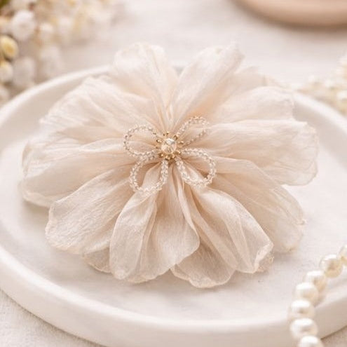 Off white floral hair clip close up detail for women JeevaFashions