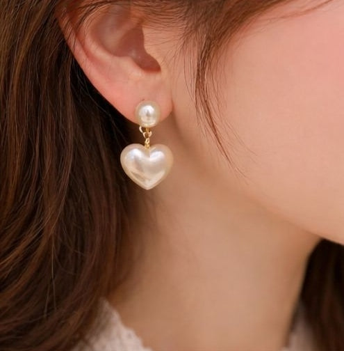 Pearl heart drop earrings gold tone for women and girls JeevaFashions