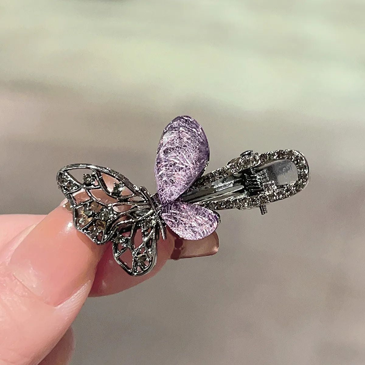 Purple crystal semi-hollow butterfly duck clip JeevaFashions