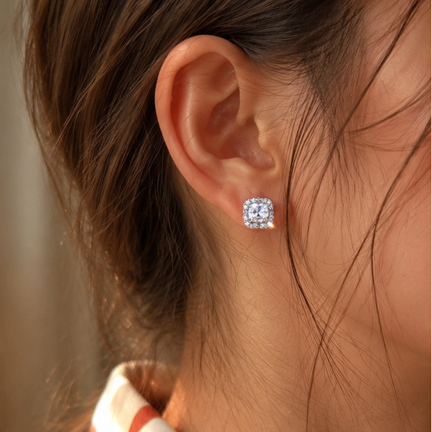 Silver CZ cluster earrings for weddings and sangeet JeevaFashions