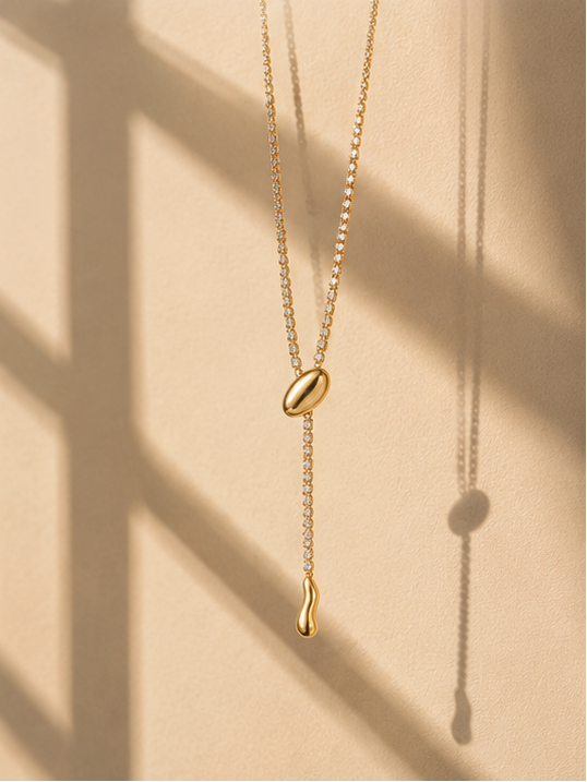 Gold plated tennis lariat necklace for daily wear and Indian festive occasions β JeevaFashions