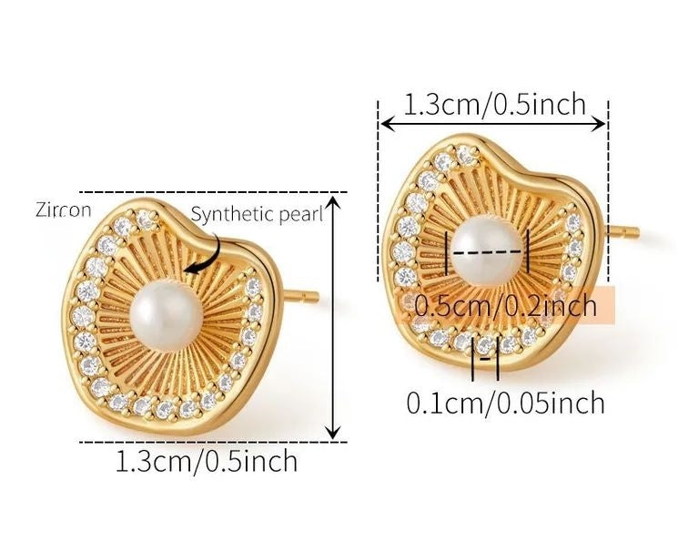 18K gold electroplated pearl stud earrings detail JeevaFashions