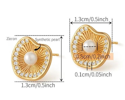 18K gold electroplated pearl stud earrings detail JeevaFashions
