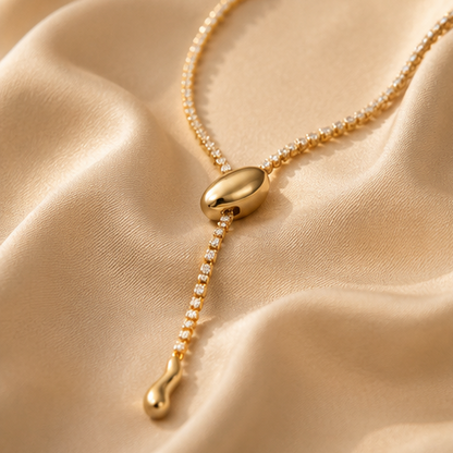 18K gold plated tennis lariat necklace with CZ stones, adjustable bolo style for women – daily wear and festive occasions