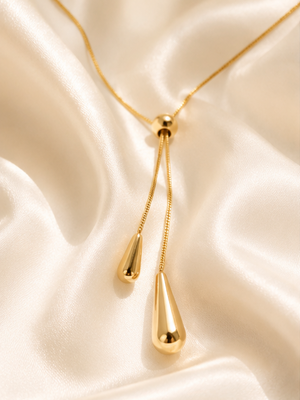 18K Gold Plated Liquid Waterdrop Lariat Necklace – Adjustable Bolo Y-Necklace
