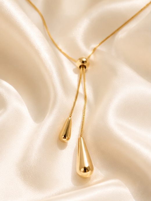18K gold plated liquid waterdrop lariat necklace adjustable bolo Y-necklace for women – daily wear and festive occasions