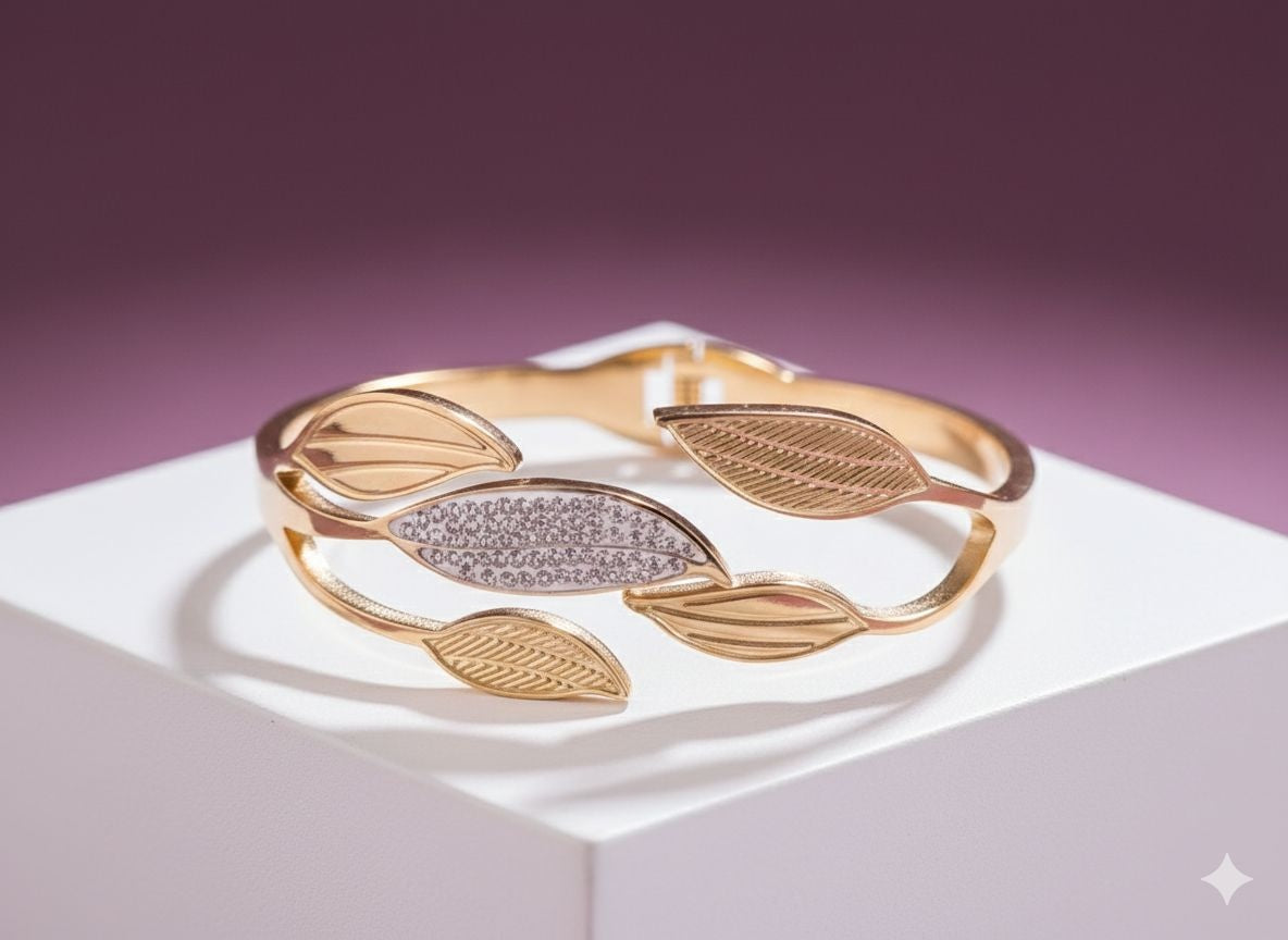 Adjustable gold cuff bracelet with cubic zirconia crystals closeup - jeevafashions