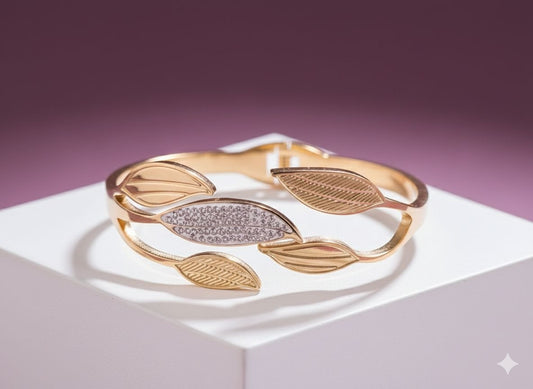 Adjustable gold cuff bracelet with cubic zirconia crystals closeup - jeevafashions
