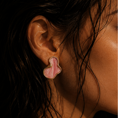 Pink Abstract Marbled Stud Earrings – Gold Tone for Women