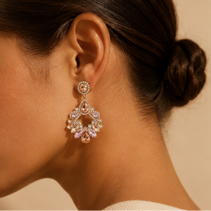 Floral Crystal Statement Earrings – Bridal Wear for Women