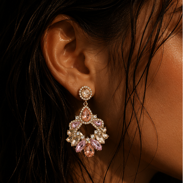 Floral Crystal Statement Earrings – Bridal Wear for Women