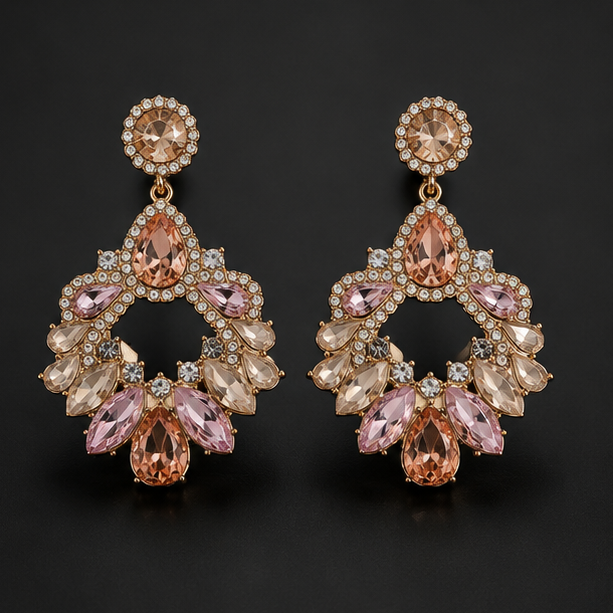 Floral Crystal Statement Earrings – Bridal Wear for Women