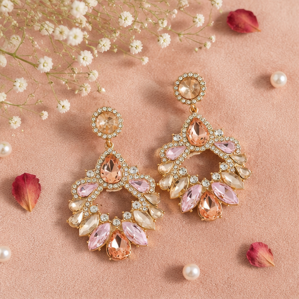 Floral Crystal Statement Earrings – Bridal Wear for Women