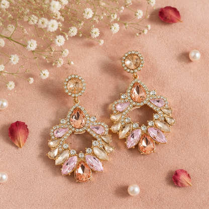 Floral Crystal Statement Earrings – Bridal Wear for Women