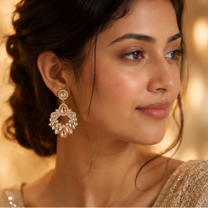Floral Crystal Statement Earrings – Bridal Wear for Women