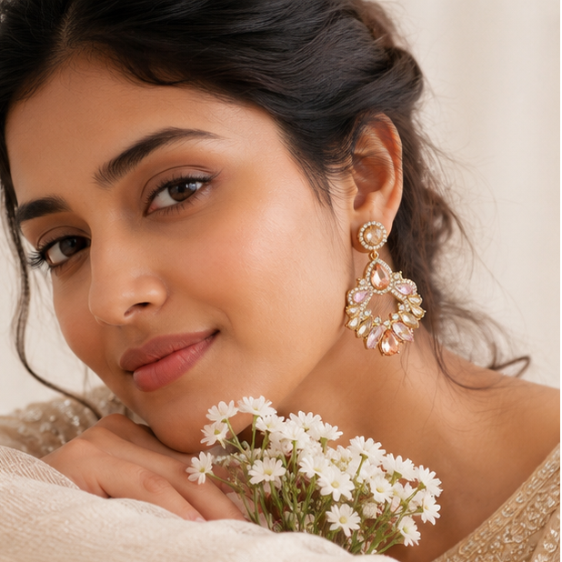 Floral Crystal Statement Earrings – Bridal Wear for Women