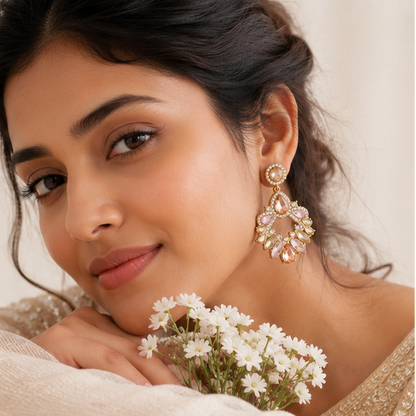Floral Crystal Statement Earrings – Bridal Wear for Women