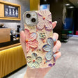 3D textured oil painting floral iPhone case with embossed flower design and crystal accents – luxury aesthetic cover