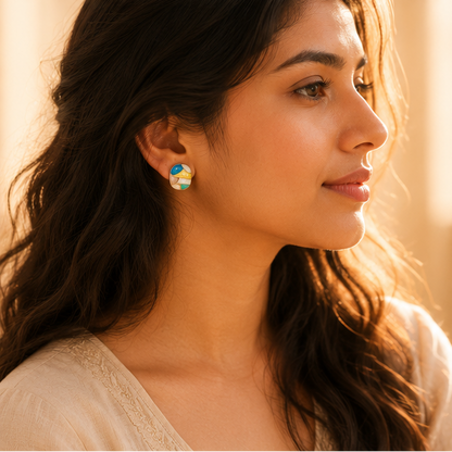 Abstract enamel stud earrings with multicolour mosaic design – perfect date night and festive earrings for Indian women