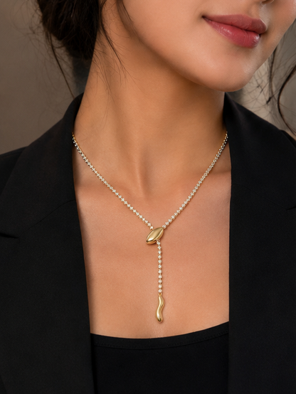 Adjustable bolo lariat necklace in 18K gold plated finish with crystal tennis setting – JeevaFashions