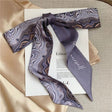 Amethyst swirl marbled silk-feel skinny scarf hair ribbon JeevaFashions