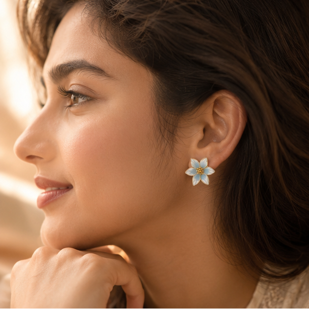 Anti-tarnish blue white lily earrings for women JeevaFashions