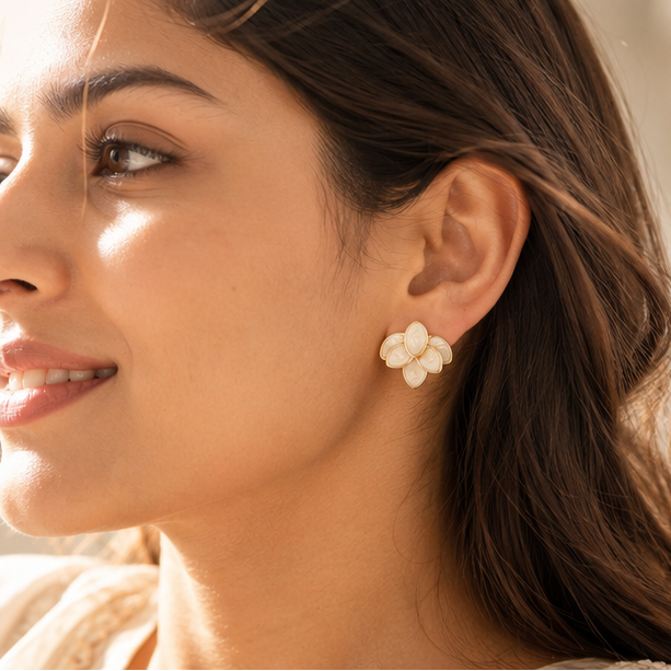 Anti-tarnish cream petal cluster earrings for women JeevaFashions