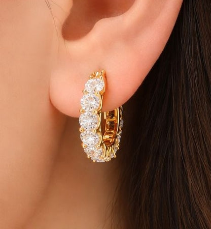 Anti-tarnish gold huggie hoops with cubic zirconia – lightweight hoop earrings for office and festive wear