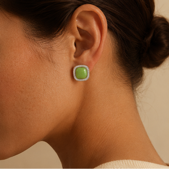 Anti-tarnish green cabochon CZ earrings for women JeevaFashions