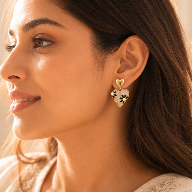 Anti-tarnish heart drop floral earrings for women JeevaFashions