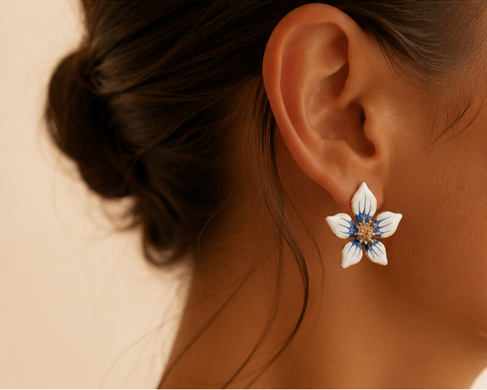 Anti-tarnish white blue orchid earrings for women JeevaFashions