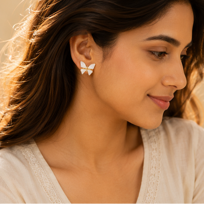 Anti-tarnish pearl butterfly earrings for women JeevaFashions