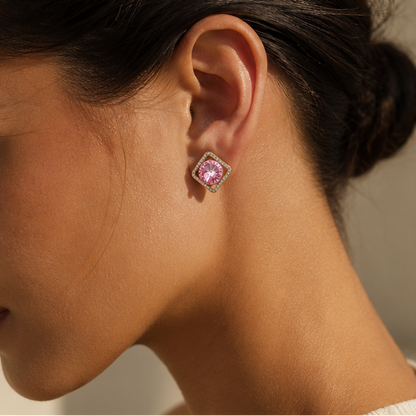 Anti-tarnish pink crystal CZ frame earrings for women JeevaFashions