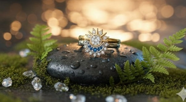 Anti-tarnish sun and moon ring set for women JeevaFashions