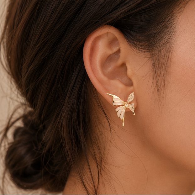 Anti-tarnish two-tone butterfly CZ earrings for women JeevaFashions