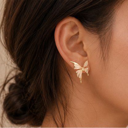 Anti-tarnish two-tone butterfly CZ earrings for women JeevaFashions