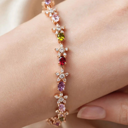 Anti-tarnish waterproof CZ bracelet with white CZ floral clusters for festive wear