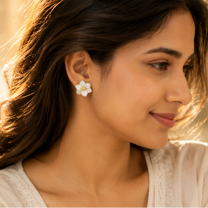 Anti-tarnish white flower earrings for daily and festive wear JeevaFashions