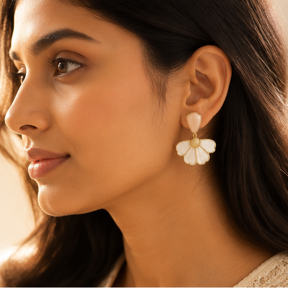 Anti-tarnish white flower pearl earrings for women JeevaFashions