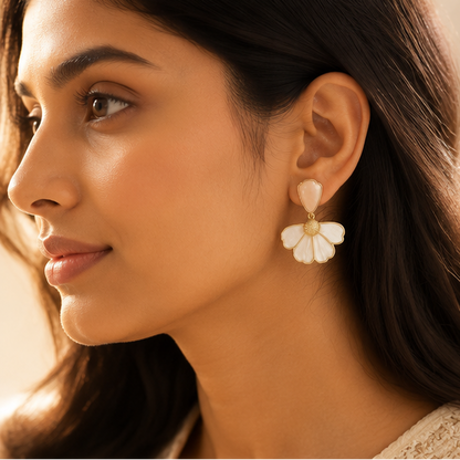 Anti-tarnish white flower pearl earrings for women JeevaFashions