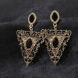 Antique gold filigree triangle drop earrings with black stone for women JeevaFashions