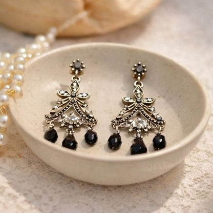 Antique silver tone chandelier earrings side view JeevaFashions